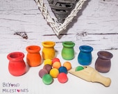 Montessori Toy Ball and Pot Colour Sorting Game Toy Wooden Rainbow Waldorf Toys Montessori Materials Rainbow Sorting and StackingToy
