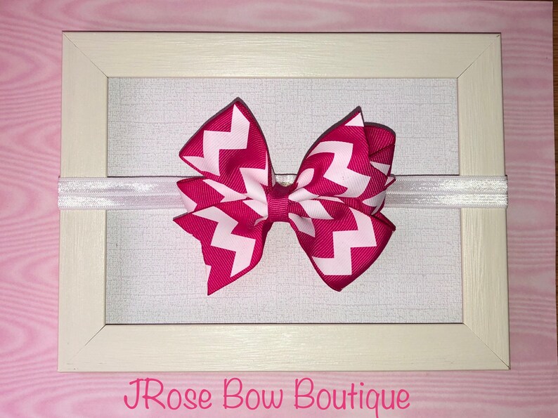 Pink Chevron Baby Headband Pink Chevron Baby Hair Bow Baby Bow headband Toddler Bow Headband