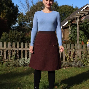 Freydis & Sun - jupe pour femme, walkloden en pure laine vierge, marron avec poches, fabriquée en Allemagne