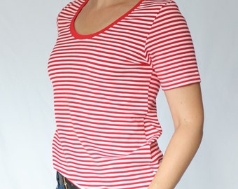 Freydis & Sun - Damen T-Shirt, Ringelshirt, Rot-Weiß-Gestreift, Baumwoll-Jersey, auch in Übergrößen, Made in Schleswig-Holstein