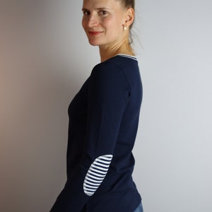 Freydis & Sun Chemise à manches longues pour femme, bleu foncé, rayée, jersey de coton, également en grandes tailles, oversize, fabriquée dans le Schleswig-Holstein image 3