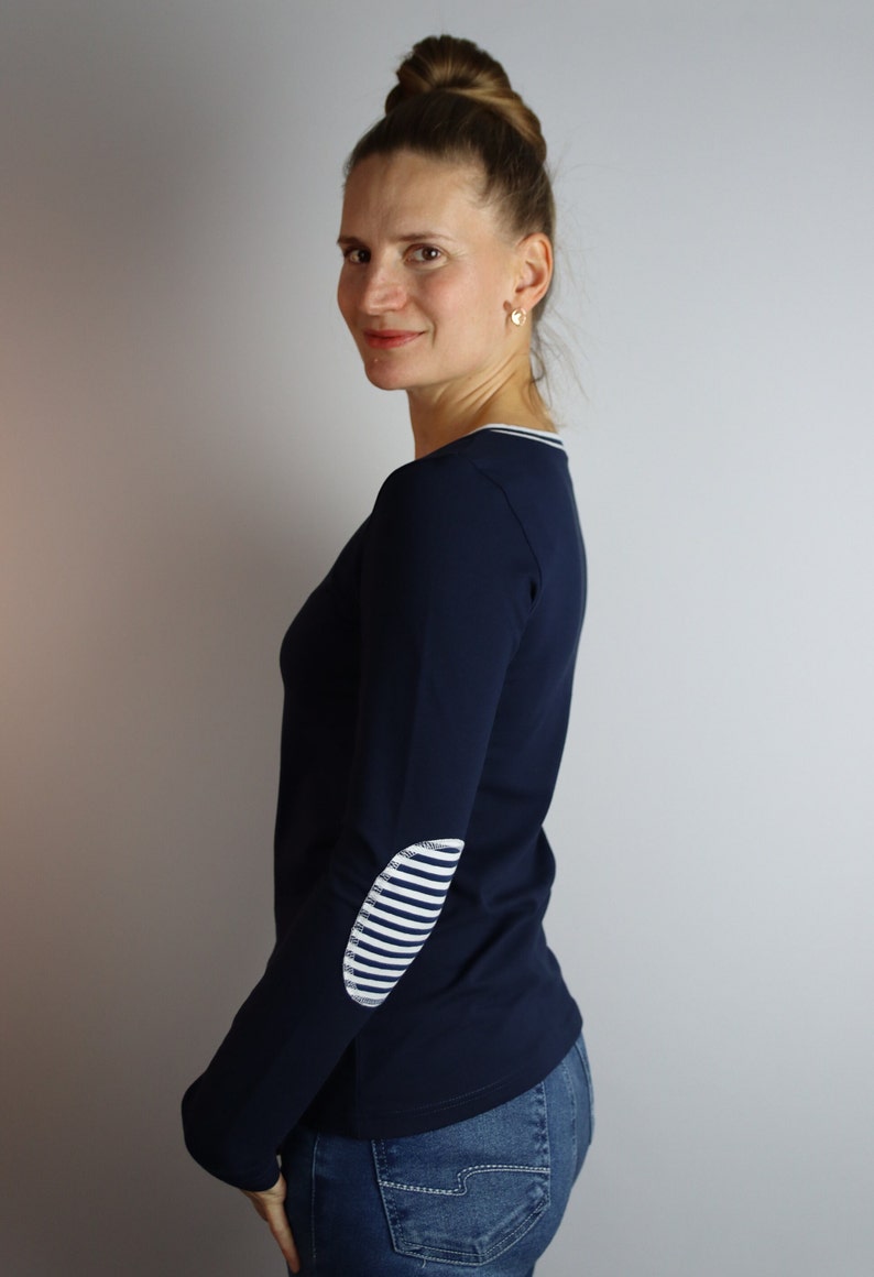 Freydis & Sun Long-sleeved shirt for women, dark blue, striped, cotton jersey, also in plus sizes, oversize, made in Schleswig-Holstein image 3