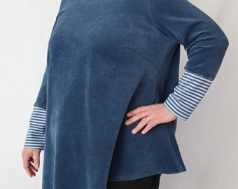 Freydis & Sun - Tunic, Oversize, Corduroy Jersey, Blue, Made in Schleswig-Holstein