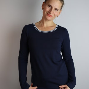 Freydis & Sun Long-sleeved shirt for women, dark blue, striped, cotton jersey, also in plus sizes, oversize, made in Schleswig-Holstein image 2