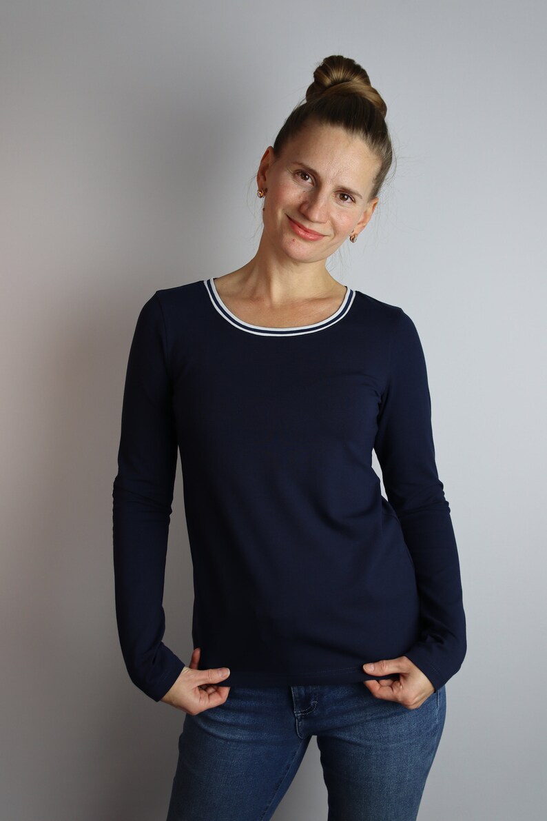 Freydis & Sun Long-sleeved shirt for women, dark blue, striped, cotton jersey, also in plus sizes, oversize, made in Schleswig-Holstein image 2