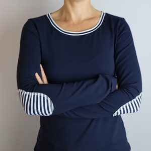 Freydis & Sun Chemise à manches longues pour femme, bleu foncé, rayée, jersey de coton, également en grandes tailles, oversize, fabriquée dans le Schleswig-Holstein image 5