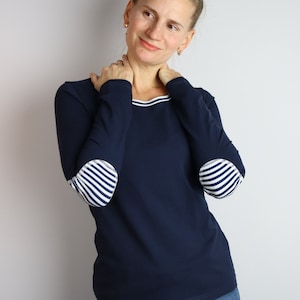 Freydis & Sun Chemise à manches longues pour femme, bleu foncé, rayée, jersey de coton, également en grandes tailles, oversize, fabriquée dans le Schleswig-Holstein image 1