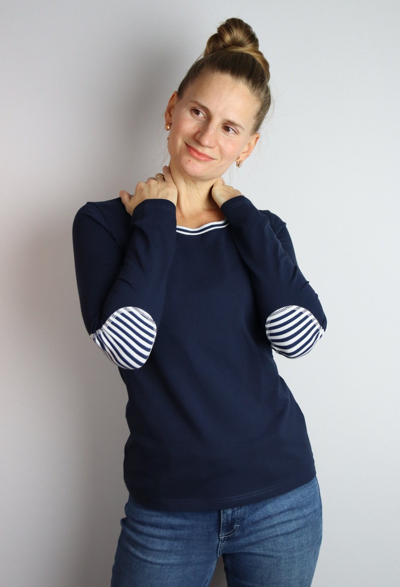 Freydis & Sun Long-sleeved shirt for women, dark blue, striped, cotton jersey, also in plus sizes, oversize, made in Schleswig-Holstein image 1