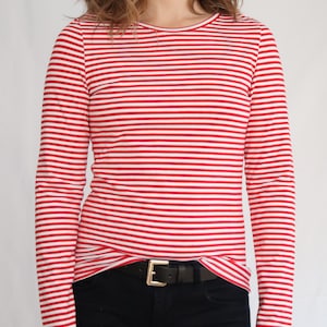 Freydis & Sun - Long sleeve shirt for women, striped shirt, red-white striped, cotton jersey, also in plus sizes, Made in Schleswig-Holstein