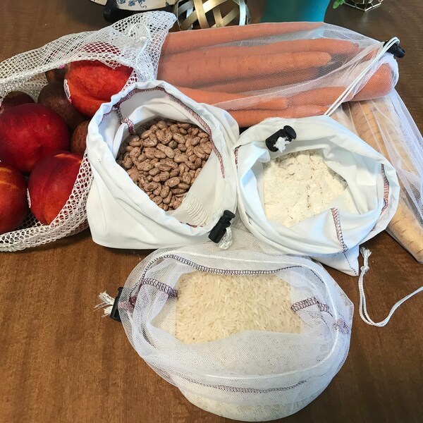 Återanvändbart set med frukt och grönt och lösviktspåsar, noll avfallsstartare