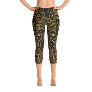 Elima Black and Gold Capri Leggings
