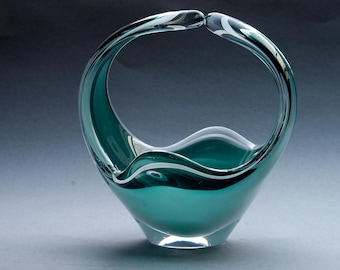 Flygsfors Paul Kedelv 'Coquille' 1957 Sommerso Bowl/Basket MCM Scandinavian Art Glass Sweden