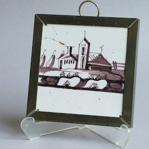 Antique Dutch Manganese Landscape Wall Tile 1775-1800 MCM Dutch Art Ceramics