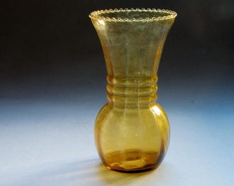 Amber Colored 'Doyen' vase Havré Ville MCM Belgian Art Glass