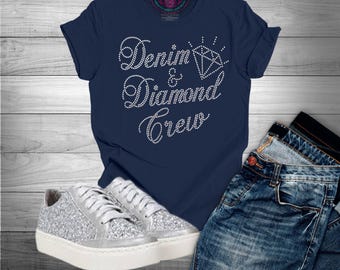 Denim & Diamond Crew NAVY bling tee