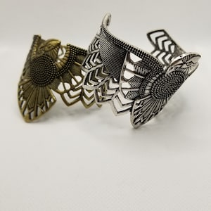 navajo inspired boho bird bracelet thunderbird cuff bracelet  antiqued silver or bronze bohemian arm party eagle cuff bracelet