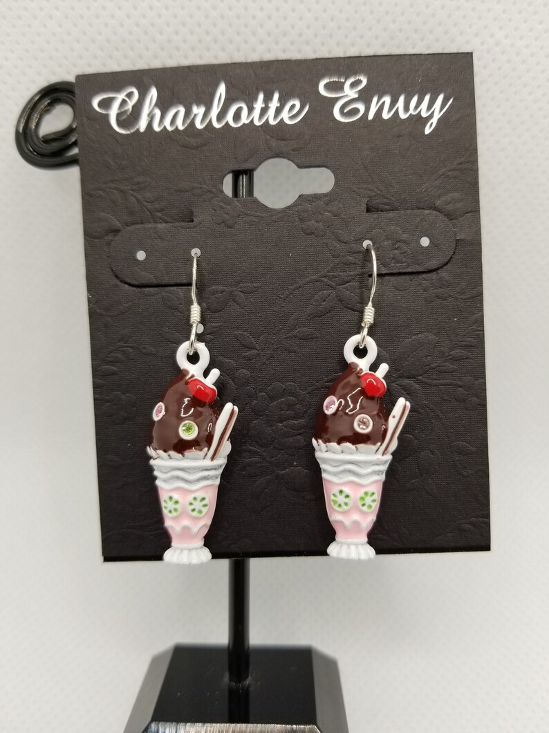 Hot fudge ice cream sundae earrings