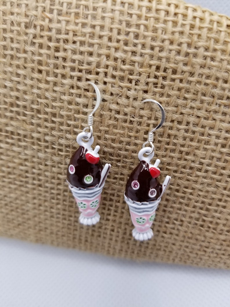 Hot fudge ice cream sundae earrings