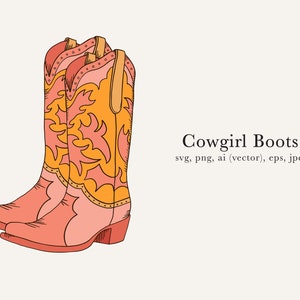 Cowgirl Boot Clip Art, Cowgirl Boot SVG, Cowgirl Boot Illustration, Cowgirl Boot Outline, Disco Cowgirl Boots
