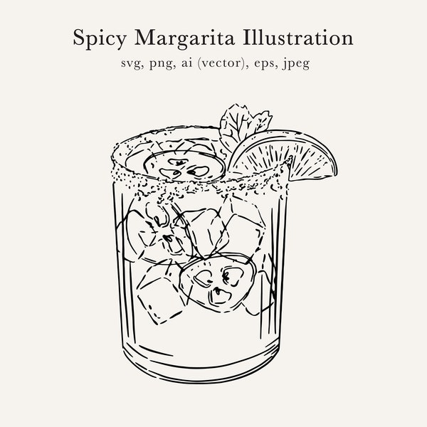 Pittige Marg-illustratie, Pittige Margarita-illustraties, Jalapeño Marg-tekening