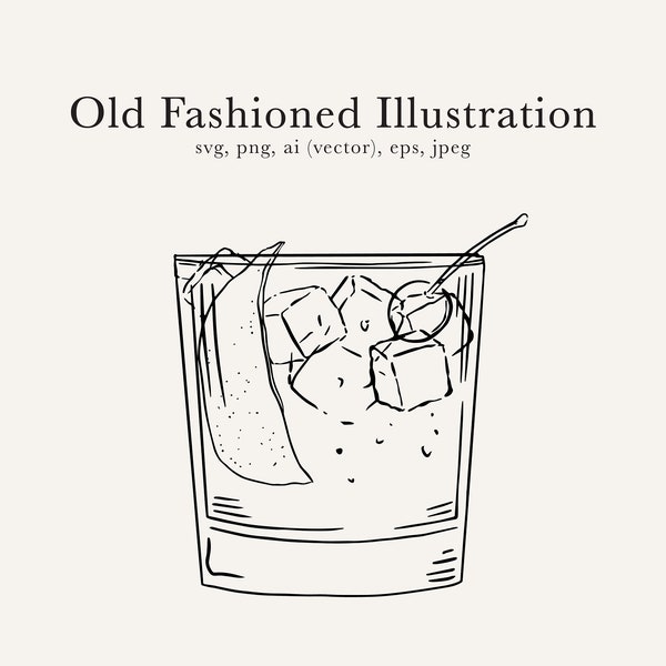 Old Fashioned Illustration, Old Fashioned PNG, Wedding Cocktail Illustration, Wedding Cocktail JPEG