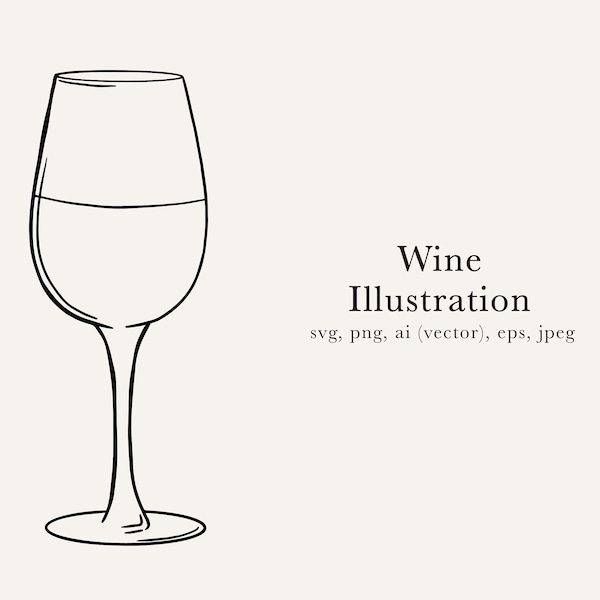 Wine Drawing, Wine Illustration, Wine SVG, Wine PNG, Wine Clip Art, Stem Wine Glass SVG