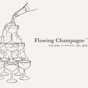 Flowing Champagne Tower Illustration, Champagne Tower Clip Art, Champagne Tower Drawing, Champagne Tower SVG