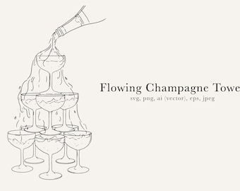Flowing Champagne Tower Illustration, Champagne Tower Clip Art, Champagne Tower Drawing, Champagne Tower SVG