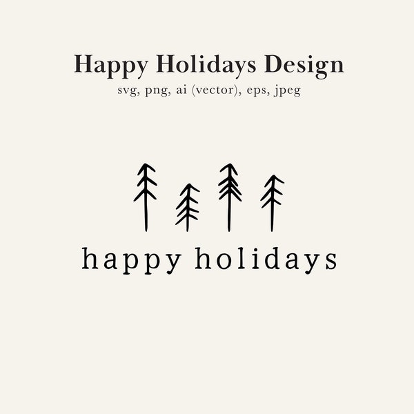 Happy Holidays Design, Happy Holidays SVG, Holiday Tree SVG, Christmas Clip Art