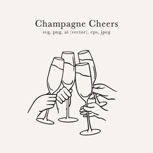 Champagne Cheers Illustration, Cheers Clip Art, Champagne Cheers Drawing, Cheers SVG, Champagne Toast Graphic