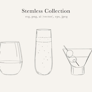 Stemless Drink Illustrations, Cocktail Drawings, Wine Clip Art, Martini Clip Art, Champagne Glass SVG