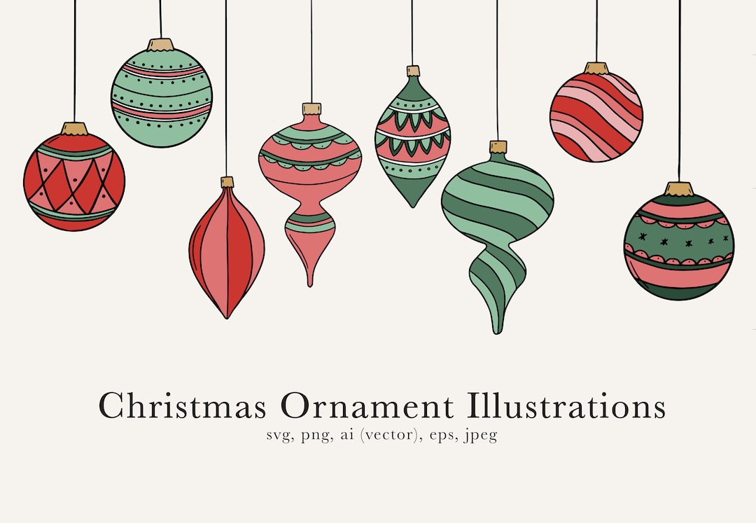 Christmas Ornament Illustrations, Christmas Ornament Drawings, Ornament  SVG, Ornament PNG - Etsy, image size:1080x747