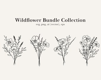 Wildflower Clip Art, Wildflower drawings, Wildflower Bundle design, Wildflower svg, Flower Bundle Drawings, Flower Bundle Clip Art