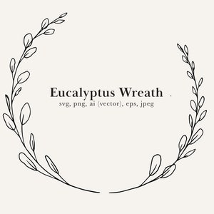 Eucalyptus Wreath PNG, Eucalyptus Frame SVG, Hand Drawn Floral Wreath, Floral Frame Clip Art, Eucalyptus Border