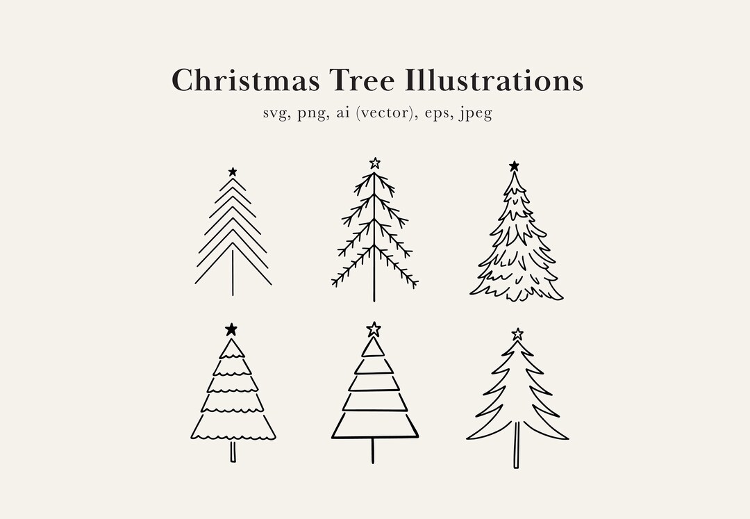 Christmas Tree Illustrations, Christmas Tree Drawings, Tree SVG, Hand
