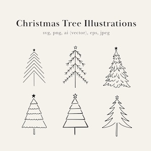 Christmas Tree Illustrations, Christmas Tree Drawings, Tree SVG, Hand Drawn Christmas Trees, Christmas Tree PNG