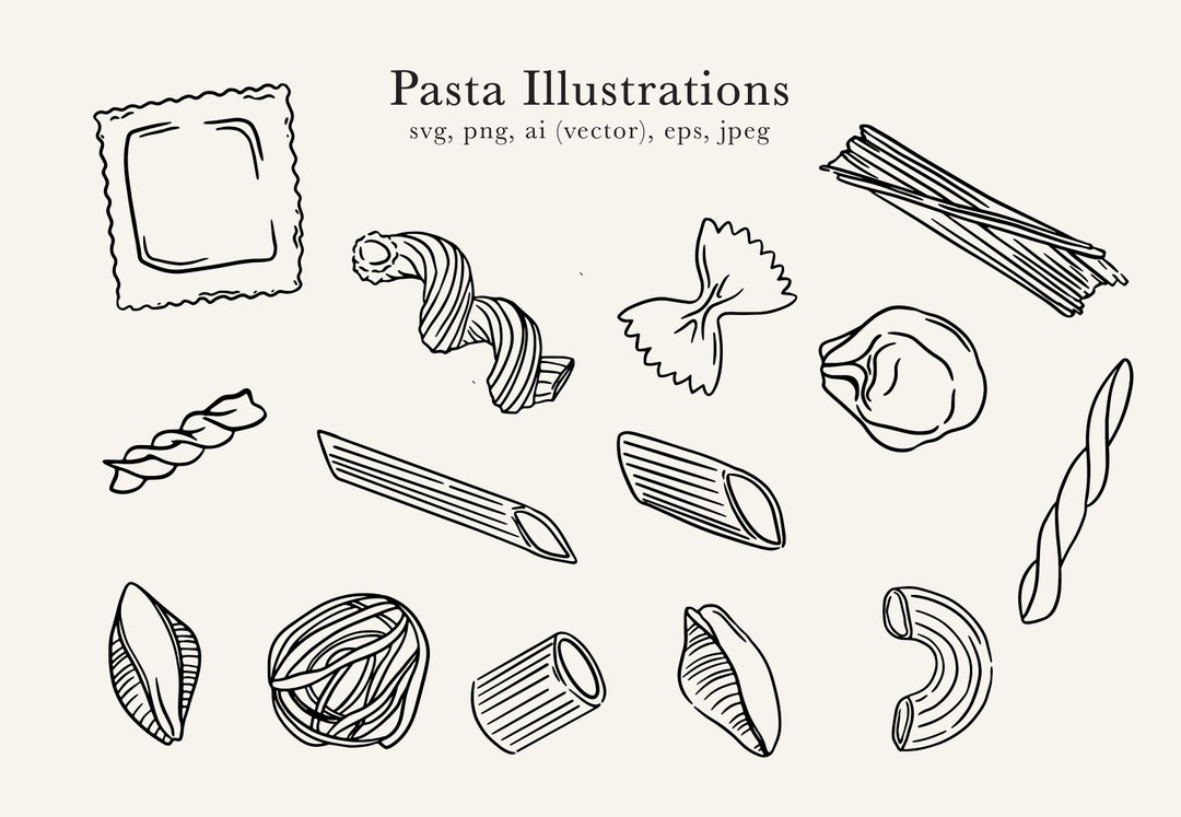 Pasta Clip Art, Pasta Illustrations, Pasta Drawing, Pasta SVG Etsy