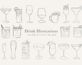 Cocktail Illustrations, Drink Clip Art, Cocktail Clip Art, Moscow Mule Drawing, Signature Drink Sign, Digital File