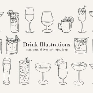 Cocktailillustraties, drankillustraties, cocktailillustraties, tekening Moskou-muildier, handtekening drankbord, digitaal bestand