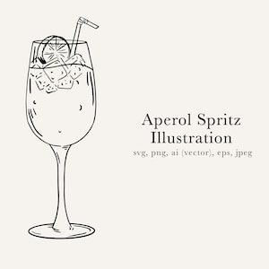 Aperol Spritz Drawing, Aperol Spritz Illustration, Aperol Spritz SVG, Aperol Spritz PNG, Aperol Spritz Clip Art, Champagne Cocktail Drawing