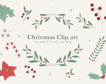 Christmas Vector Collection, Christmas Clip Art, Holiday Clip Art, Christmas SVG, Mistletoe PNG, Candy Cane PNG