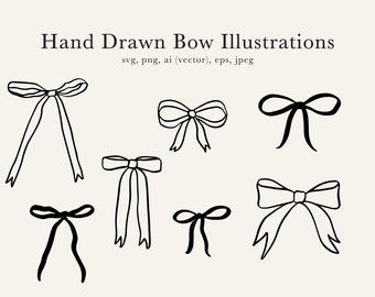 Hand Drawn Bow Clip Art, Bow Illustrations, Ink Drawn Bows, Bow Drawing, Bow SVG, Bow Drawings