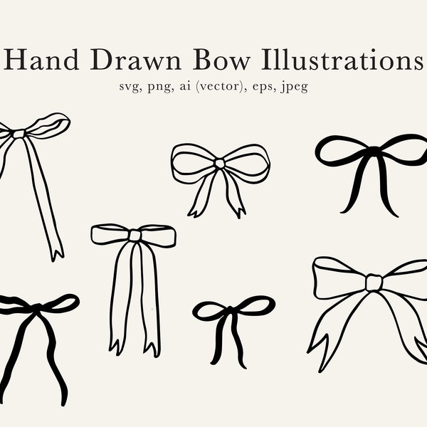 Hand Drawn Bow Clip Art, Bow Illustrations, Ink Drawn Bows, Bow Drawing, Bow SVG, Bow Drawings