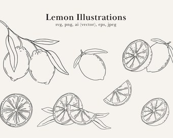 Lemon Clip Art, Illustrations de citron, Rameau de citron, Dessin de citron, SVG citron, Dessins d’agrumes