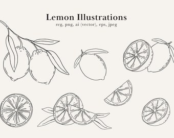 Lemon Clip Art, Lemon Illustrations, Lemon Branch, Lemon Drawing, Lemon SVG, Citrus Drawings