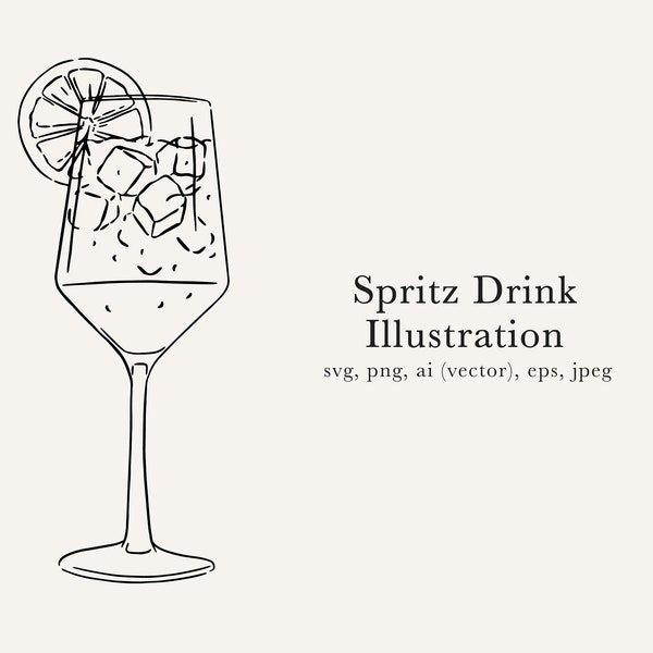 Spritz Drink Drawing, Spritz Illustration, Spritz SVG, Spritz PNG, Spritz Clip Art, Champagne Cocktail Drawing, Aperol Spritz Drawing