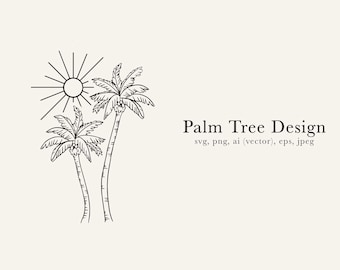 Palm Tree SVG, Palm Tree Scene Design, Palm Tree PNG, Beach PNG, Beach Drawing
