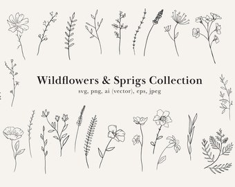 Wildflower Clip Art, Wildflower Tattoo, Wildflower Drawings, Wildflower SVG, Flower Clip Art, Wildflower Vectors, Wild Flower drawing