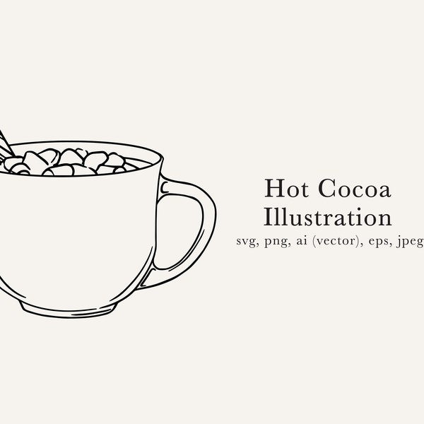 Hot Cocoa Illustration, Hot Cocoa JPEG, Hot Cocoa Clip Art, Hot Chocolate Drawing, Hot Cocoa SVG