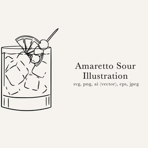 Amaretto Sour Illustratie, Amaretto Sour PNG, Bruiloft Cocktail Illustratie, Bruiloft Cocktail JPEG, Amaretto Sour Tekening